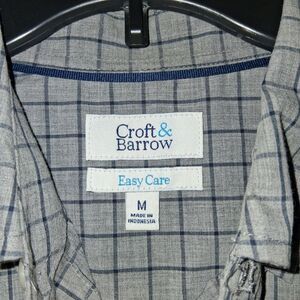 NWT Croft& Barrow Mens Easy Care Grey Window Checked LS Dress Shirt Sz M